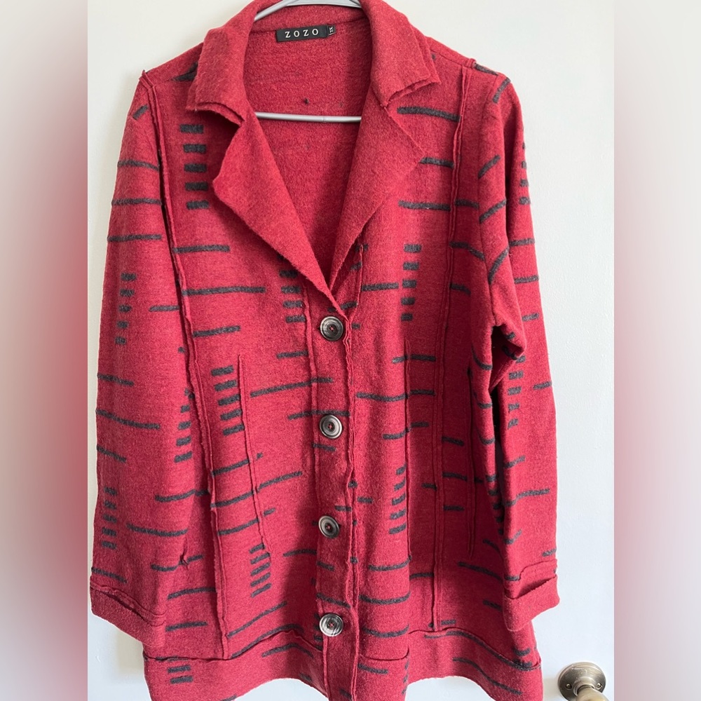 Red wool knit cardigan top